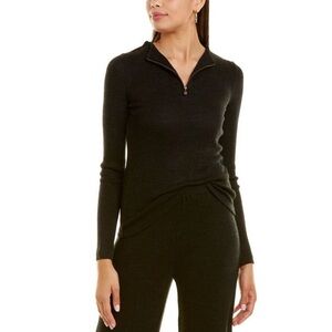 Vince Womens Ribbed 1/2-Zip Mock Neck Wool-Blend Sweater Top Dark Grey